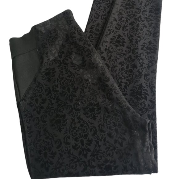 SWS Collection Black Jacquard Pattern Velvet Leggings L - Picture 3 of 6